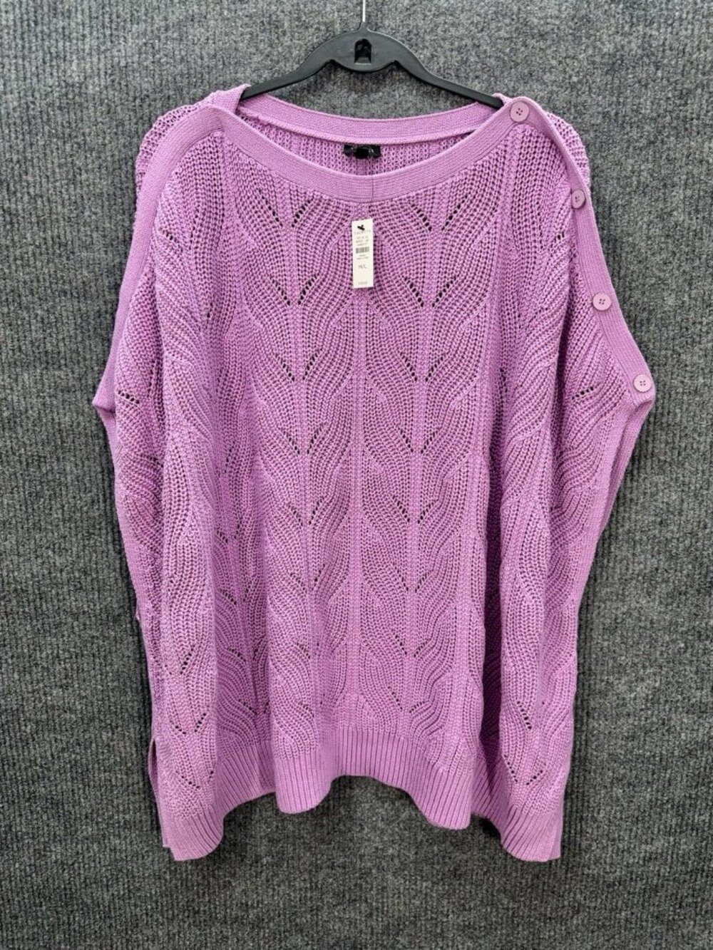Talbots Draped Poncho Womens M/L Pink Chevron Pointelle Cable Knit Button NEW